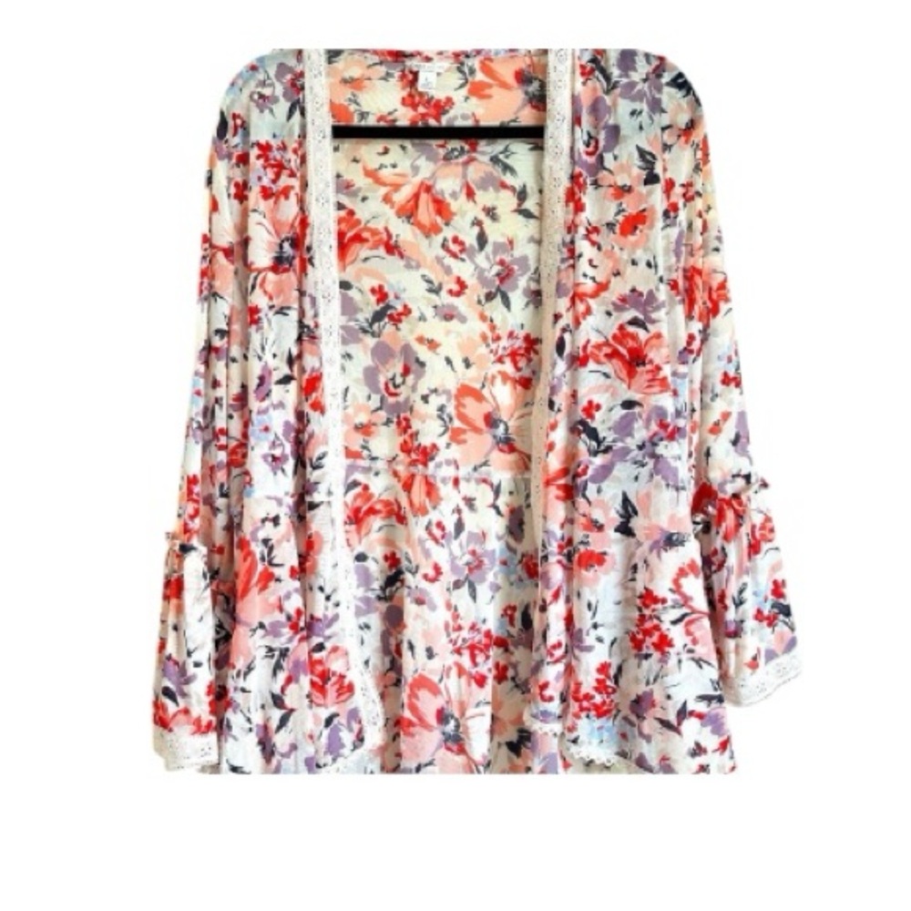 NWOT Cato Floral Flirty Open Over piece Ruffled Sleeves sz L